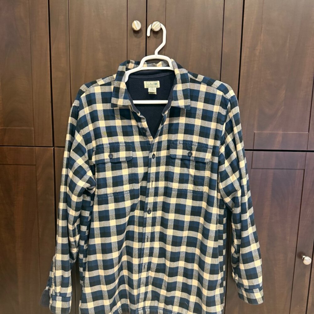 LL Bean Plaid Fleece Lined Heavy Shirt-Regular XL